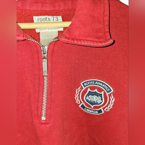 Roots 73 Athletics Quarter Zip Sweater Red 2000s Y2K Medium Baggy - Picture 2 of 5